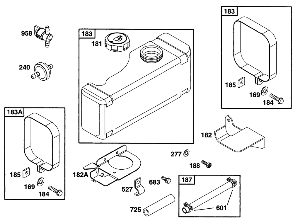 Fuel Tank Grp Diagram and Parts List for 28C707-0118-XX  Briggs and Stratton Engine